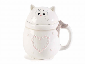 Tazza in ceramica a gatto c/decorazione a cuore(714356)