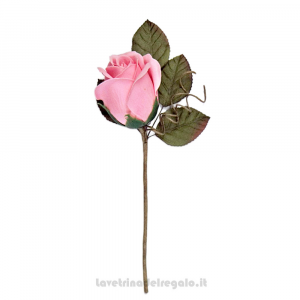 Fiori Artificiali per Bomboniere Rosa profumata colore rosa con foglie 9x4.5x21 cm