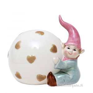 Elfo con sfera in porcellana con scatola regalo 13x10x11.5 cm - Idea Regalo