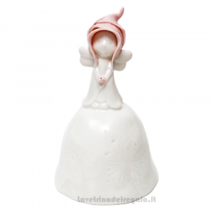 Fatina con cappuccio rosa su campana in porcellana con scatola regalo 7x12 cm - Idea Regalo