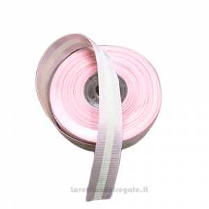 Nastro per Bomboniere rosa con striscia bianca in grosgrain Bergomi - 2.2 cm x 20 mt