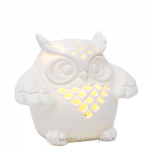 Gufo bianco con luce LED in ceramica con scatola regalo 6.5x9.5x7.5 cm - Idea Regalo