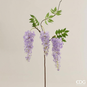 EDG - Glicine Chic, ramo con 3 fiori e foglie, colore lavander, H. 80 cm.