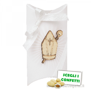 Scatola busta Portaconfetti bianca con Cappello Papale in legno 7x2.5x11.5 cm - 24 PEZZI - Bomboniera