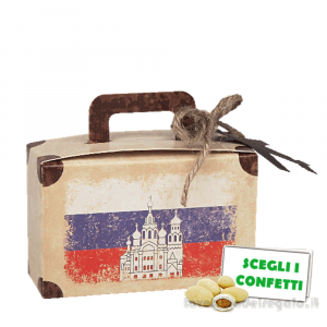 Scatola valigia Portaconfetti Russia Bomboniera Matrimonio linea Travel Vintage con tag 8x3x8 cm