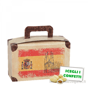 Scatola valigia Portaconfetti Spagna Bomboniera Matrimonio linea Travel Vintage con tag 8x3x8 cm