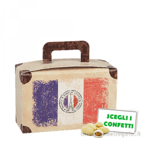 Scatola valigia Portaconfetti Francia Bomboniera Matrimonio linea Travel Vintage con tag 8x3x8 cm