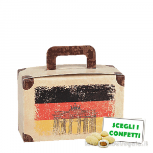 Scatola valigia Portaconfetti Germania Bomboniera Matrimonio linea Travel Vintage con tag 8x3x8 cm