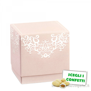 Scatola cubo Portaconfetti rosa Bomboniera Matrimonio linea Chantal 9x9x9 cm