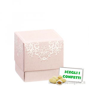 Scatola cubo Portaconfetti rosa Bomboniera Matrimonio linea Chantal 5x5x5 cm
