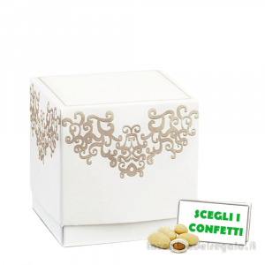 Scatola cubo Portaconfetti bianco Bomboniera Matrimonio linea Chantal 9x9x9 cm