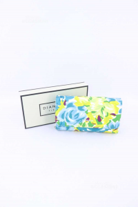 Wallet Diana & Co.new Mod Lock Button Fantasy Flowers Background Light Blue