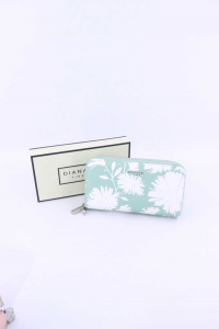 Wallet Diana & Co.mod Double Zipper Fantasy Flowers Background Green New