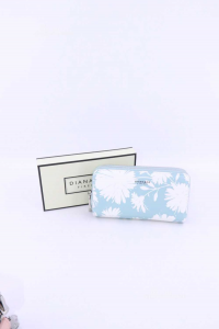 Wallet Diana & Co.mod Double Zipper Fantasy Flowers Background Light Blue New