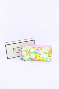 Wallet Diana & Co.mod Double Zipper Fantasy Flowers Background Pink New