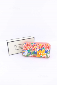 Wallet Diana & Co.mod Double Zipper Fantasy Flowers Background Coral New