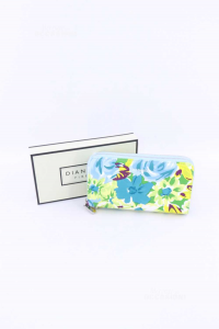 Wallet Diana & Co.mod Double Zipper Fantasy Flowers Background Light Blue New