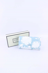 Wallet Diana & Co.mod Button Fantasy Flowers Background Light Blue New
