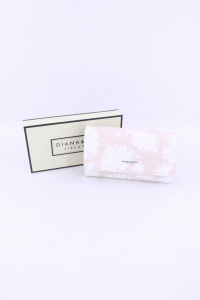 Wallet Diana & Co.mod Button Fantasy Flowers Background Beige New