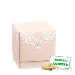 Scatola cubo Portaconfetti rosa Bomboniera Matrimonio linea Chantal 7x7x7 cm