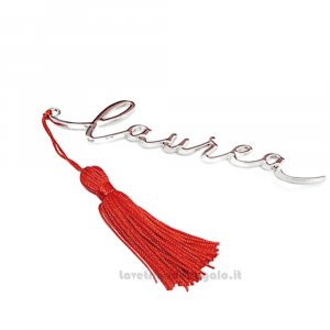 Bomboniera Laurea Segnalibro scritta con nappina Rossa con astuccio regalo 12 cm