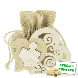 Portaconfetti Bomboniera Cresima Cuore con Cappello Papale e sacchetto 7 cm