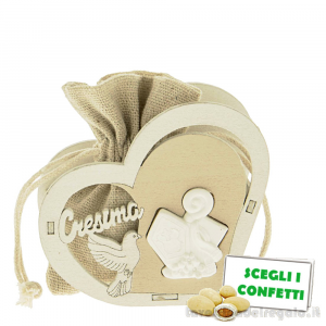 Portaconfetti Bomboniera Cresima Cuore con Cappello Papale e sacchetto 8 cm