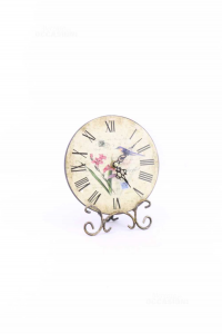 Table Clock Round In Wood 18 Cm Diameter Fantasy Print Flowers Nature