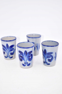 4 Ceramic Glasses Gray With Giglio Blue