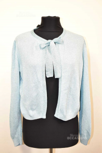 Cardigan Woman Moschino Couture! Milan Light Blue Metallized In Wool Size.m