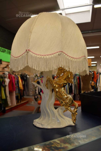 Ceramic Lamp Abat-jour With Horse Golden + Lampshade H 70 Cm