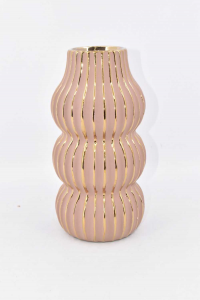 Vase Tri Shapes Pink Golden Height 26 Cm