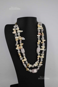 Necklace Stone Pink And Mother-of-pearl Double Wire