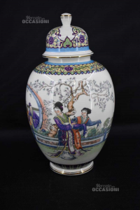 Vase In Style Japanese In Ceramic With Lid 37 Cm