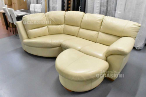Sofa Leather Color Cream - Corner + Pouffx
