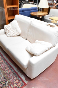 Fabric Sofa Removable Cover + Canvas Replacement Two Seats White / Beige