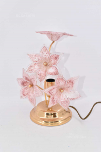 Brass Lamp With 4 Glass Flowers Pink