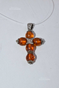 Pendant Crucifix Silver 925 And Amber