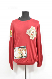 Sweatshirt Man Red Become Size L With Patch Madonna