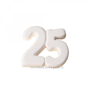 Gessetto bianco Bomboniera 25° Anniversario Nozze numero 3.5 cm - Decorazioni