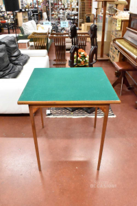 Tavolino Da Gioco Con Piano Verde, In Legno 73x73x76 Cm , Con Gambe Pieghevoli