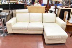 Sofa With Peninsula In True Leather Beige (defect Cut)