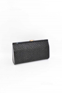 Clutch Bag Vintage Black Inpagliata With Shoulder Strap 26x15 Cm