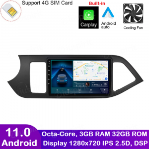 ANDROID autoradio navigatore per Kia Picanto 2011-2016 CarPlay Android Auto GPS USB WI-FI Bluetooth 4G LTE