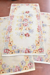 Tris Carpets Wool Beige With Flowers Colored (78x150 Cm + 2 68x130 Cm)