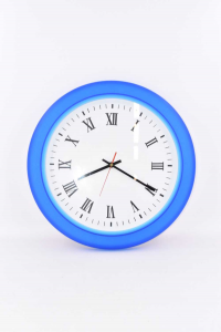 Wall Clock In Plastic Bordo Blue,numbers Roman,40 Cm