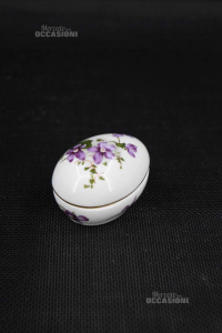 Uovo In Ceramica Con Violette, Apribile Hammersleymade In Englalnd 6.5x4.5