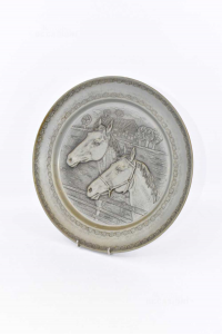 Pewter Plate To Hang Fantasy Horses Diameter 30 Cm
