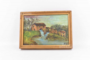 Painting Painted Home On River Autore:stelb 31x23 Cm