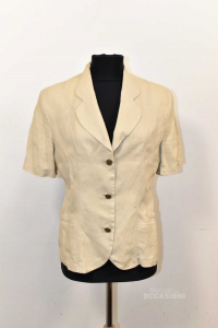 Jacket Woman Mixed Linen Beige Imerio Size 44